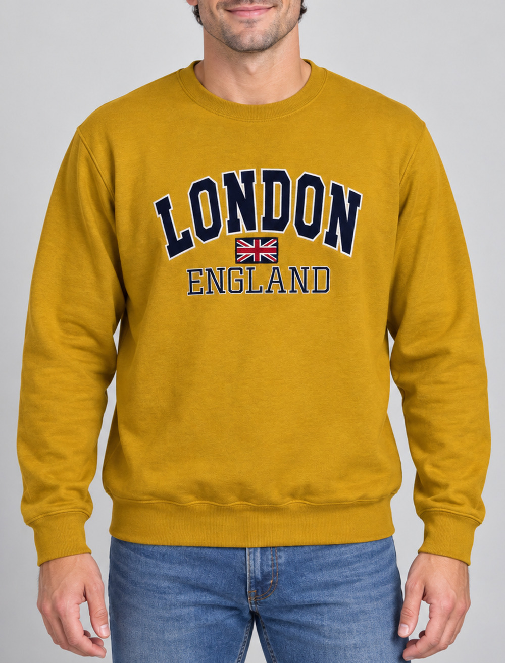 Zone One London England Mens L Mustard Yellow Sweatshirt Union Jack Cotton/Poly